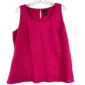 Valerie Stevens Pink 100% Linen Sleeveless Blouse Beading Embroidered XL